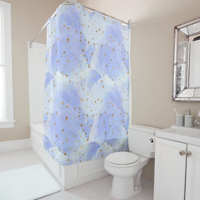 Rideaux De Douche Lavendar Golden Star Motif (En situation)