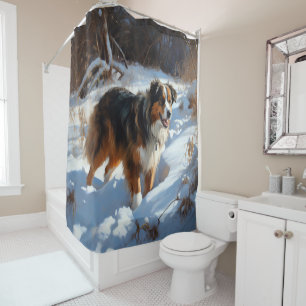 Rideaux De Douche Le Berger Australien Laisser Neige Noël