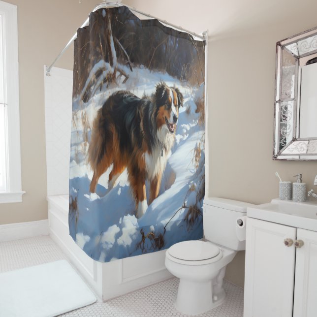 Rideaux De Douche Le Berger Australien Laisser Neige Noël (En situation)