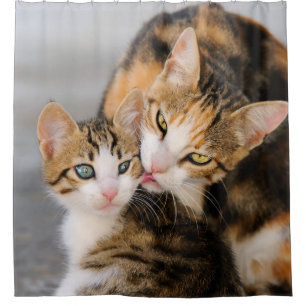 Rideaux De Douche Le chat de mère aime le chaton mignon, baquet