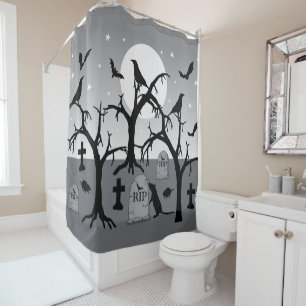 Rideaux De Douche Le cimetière éffrayant d'Halloween Tombstones