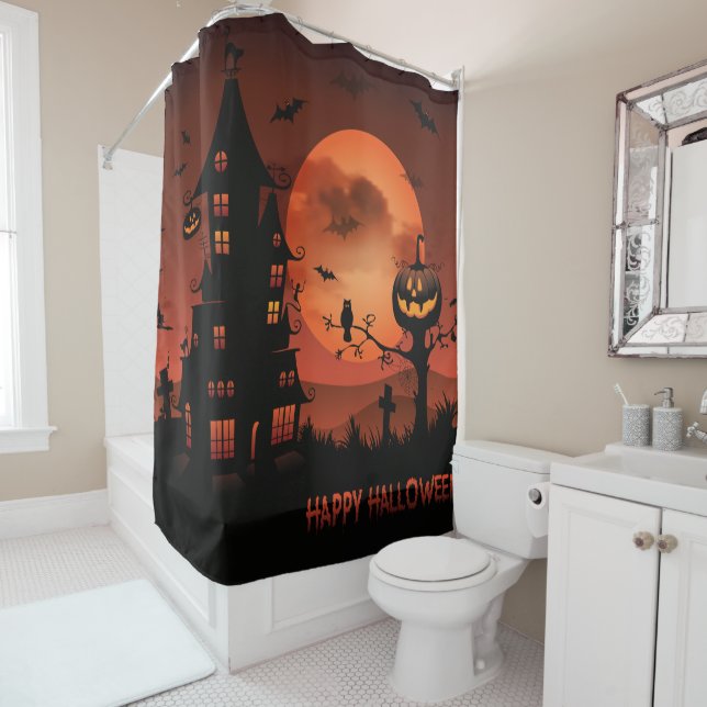 Rideaux De Douche Le citrouille de scènes de cimetière de Halloween (En situation)