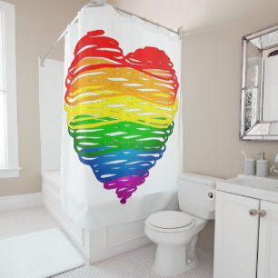 Rideaux De Douche Le cœur arc-en-ciel de SlipperyJoe griffonné tourb