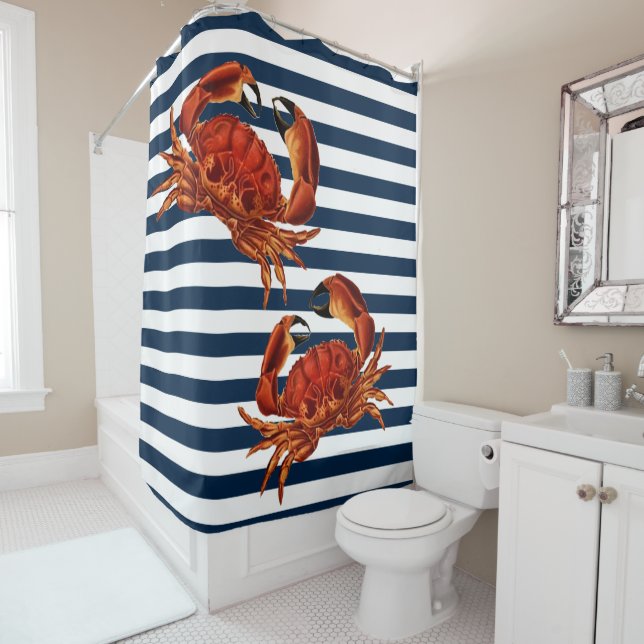 Rideaux De Douche Le crabe rouge côtier en bandes marines (En situation)