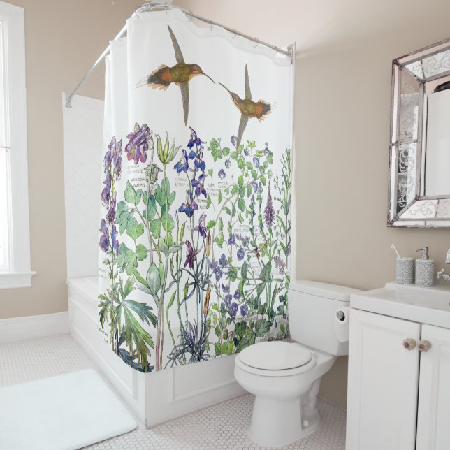 Rideaux De Douche Le fleur sauvage d'oiseau de colibri fleurit le (En situation)