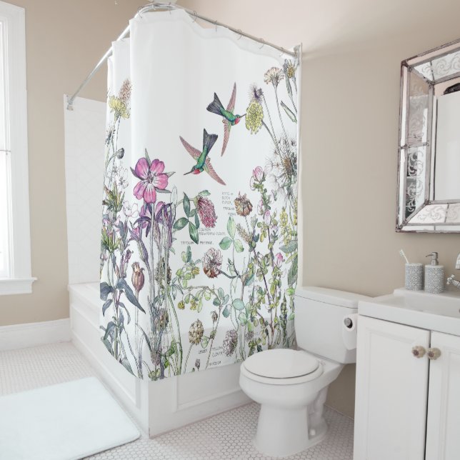 Rideaux De Douche Le fleur sauvage d'oiseau de colibri fleurit le (En situation)
