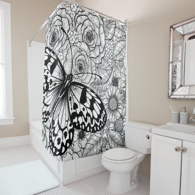 Rideaux De Douche Le jardin de cerf-volant en papier (En situation)