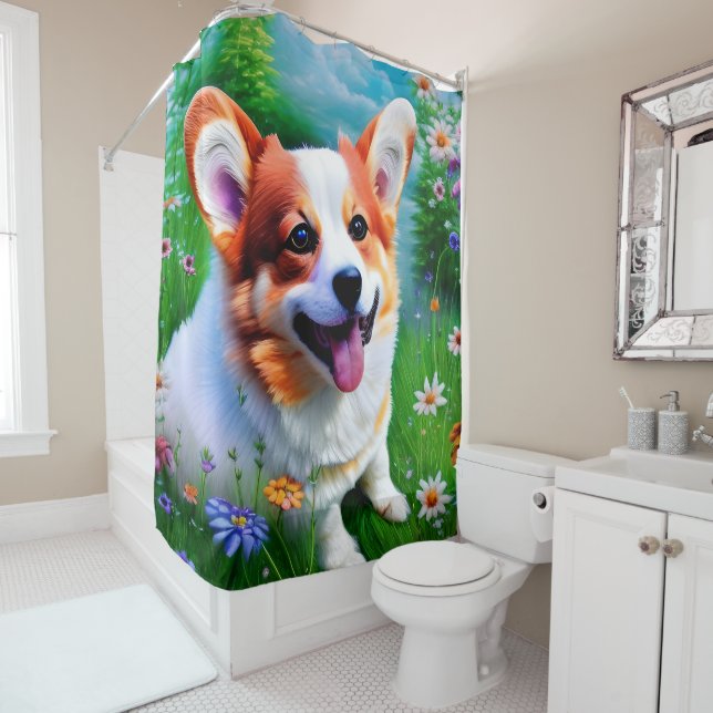 Rideaux De Douche Le jardin de Corgi (En situation)