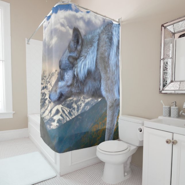 RIDEAUX DE DOUCHE LE LOUP SEUL SURPLORE LA LIBERTÉ (En situation)