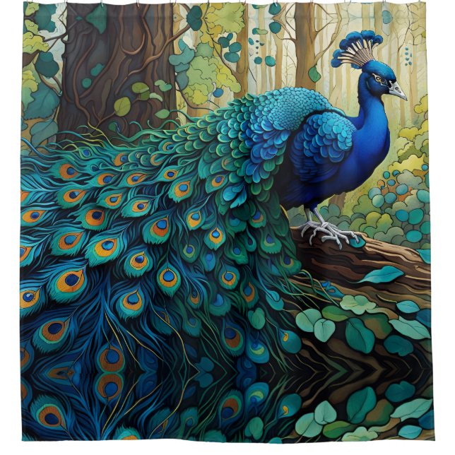 Rideaux De Douche Le paon bleu dans la forêt (Devant)