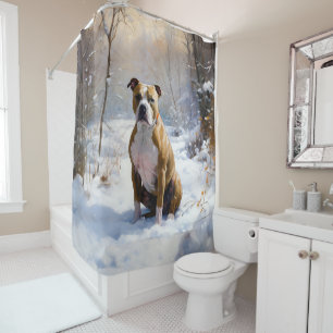 Rideaux De Douche Le Staffordshire Américain Laisser Neige Noël
