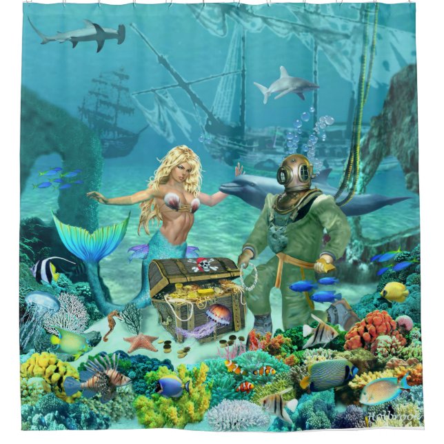 RIDEAUX DE DOUCHE LE TRÉSOR CACHÉ DE MERMAID (Devant)