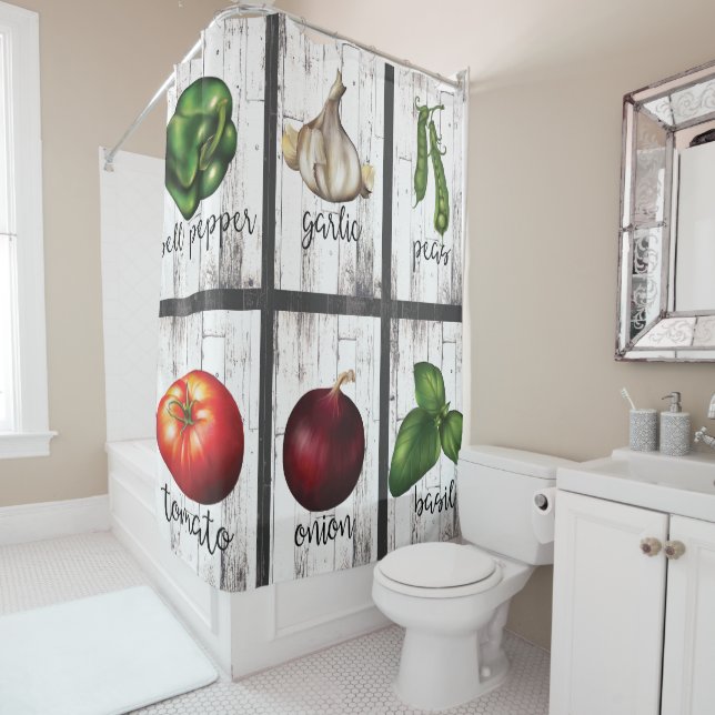 Rideaux De Douche Légumes et herbes Ferme moderne rustique (En situation)