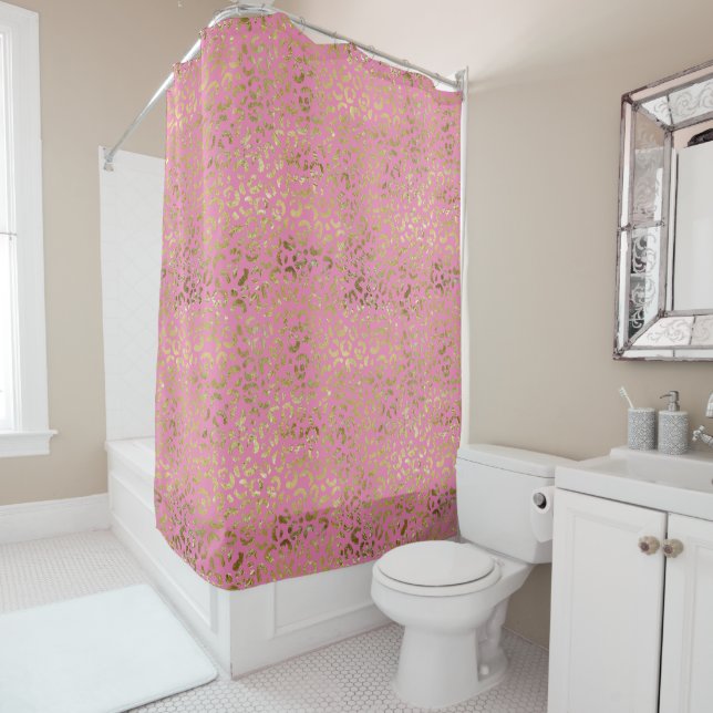 Rideaux De Douche Léopard doré rose (En situation)