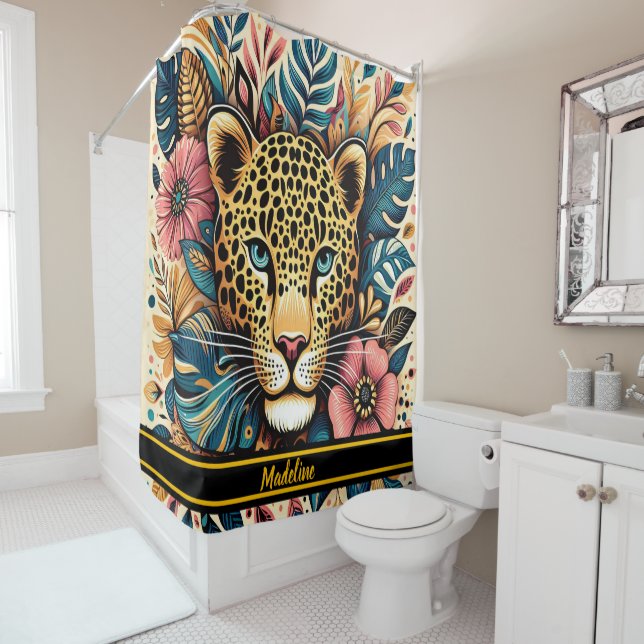Rideaux De Douche Leopard Grace : Vibrant Branche Serenity (En situation)