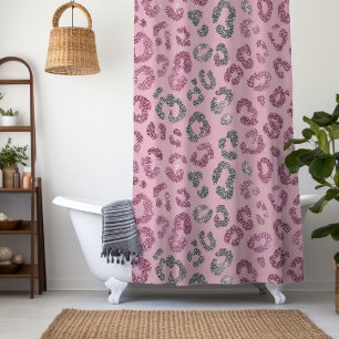 Rideaux De Douche Léopard Pailleté Rose Élégant sur Fond Or Rose