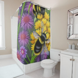 Rideaux De Douche Les abeilles dans une prairie à fleurs