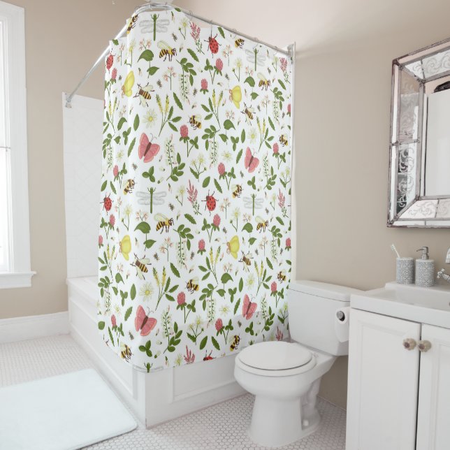 Rideaux De Douche Les abeilles Ladybugs et Butterflies (En situation)
