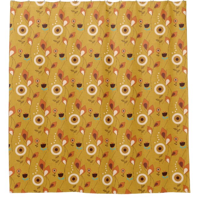 Rideaux De Douche les années 70 Floral Mustard (Devant)