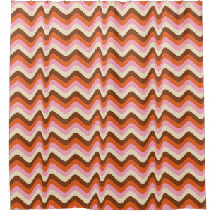 Rideaux De Douche les années 70 rétro Brown rose Vagues