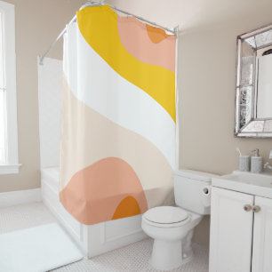 Rideaux De Douche les années 70 Retro Super Motif Pêche, Jaune, Oran