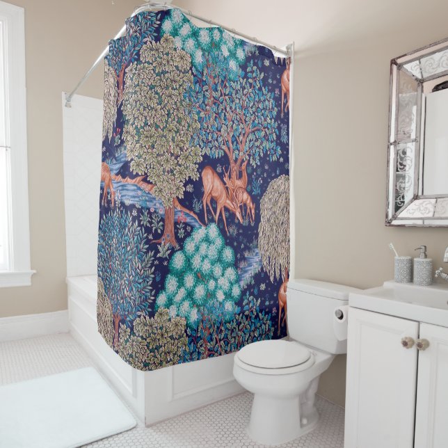 Rideaux De Douche Les cerfs dans la forêt, William Morris (En situation)