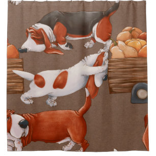Rideaux De Douche Les chiens de Basset Hound transportent un chariot