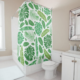 Rideaux De Douche Les espèces tropicales vertes et blanches
