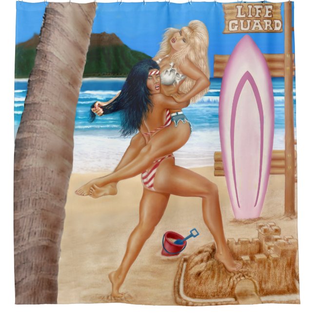 RIDEAUX DE DOUCHE LES FILLES DE SURFER ATTEINTES (Devant)