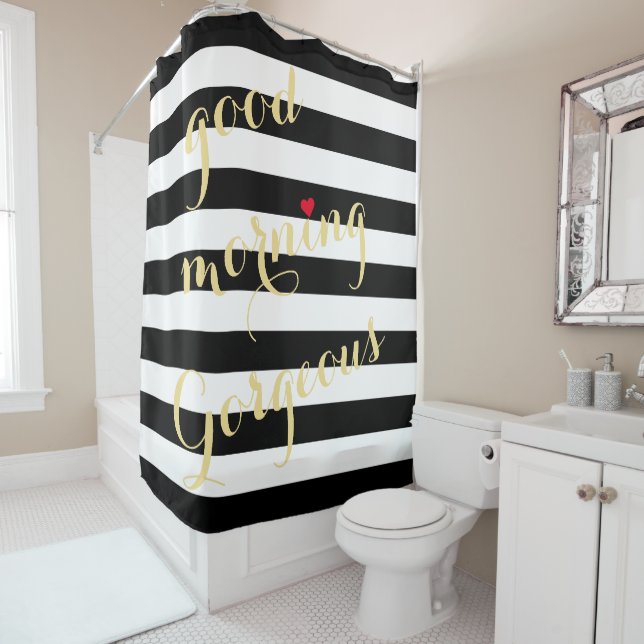 Rideaux De Douche Les Grandes Blancs Noirs Bons Matins Beau (En situation)