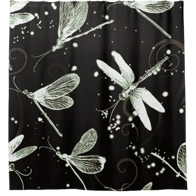 Rideaux De Douche Les libellules en noir et blanc transparent (Devant)