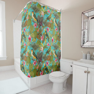 Rideaux De Douche Les oiseaux tropicaux et les fleurs dans la jungle