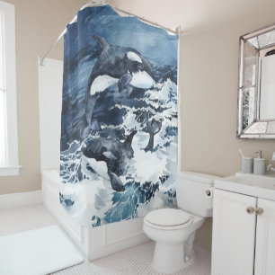 Rideaux De Douche Les orques jouent dans les vagues