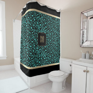 Rideaux De Douche Les Patters de Teal & Black Leopard