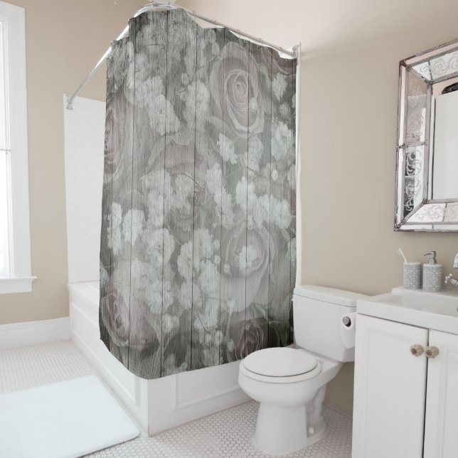 Rideaux De Douche Les Roses chics du pays gris (En situation)