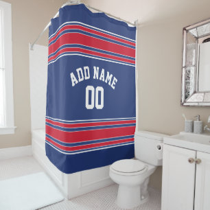 Rideaux De Douche Les sports rouges Jersey U de rayures bleues