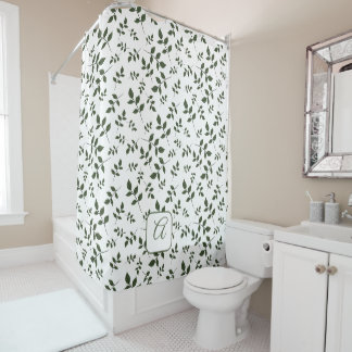 Rideaux De Douche Lettre de nom de feuille de motif vert blanc