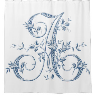 Rideaux De Douche LETTRE MONOGRAPHIQUE BLEUE A ROSEBOU Vintage