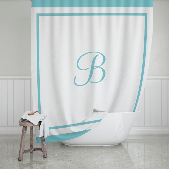 Rideaux De Douche LETTRE MONOGRAPHIQUE Élégante Bleue Bordure Aqua (Créateur téléchargé)