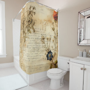 Rideaux De Douche Lettre vintage d'amour parchemin avec fleurs (5)