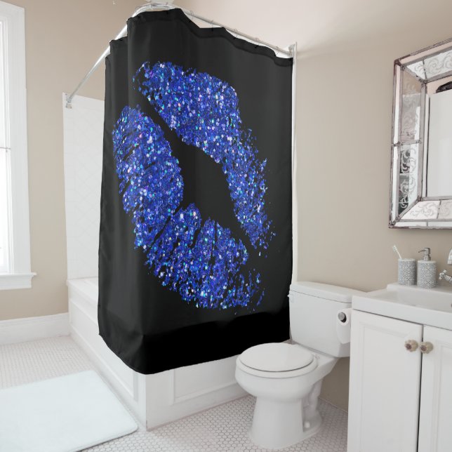 Rideaux De Douche Lèvres bleues de parties scintillantes (En situation)