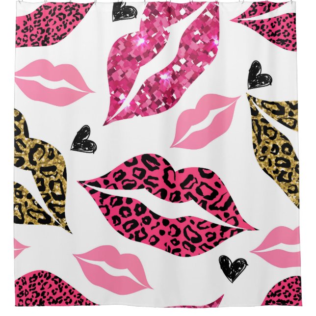 Rideaux De Douche Lèvres scintillantes : Motif de mode Leopard (Devant)