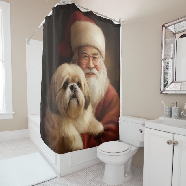 Rideaux De Douche Lhasa Apso Avec Noël Festif Du Père Noël (En situation)