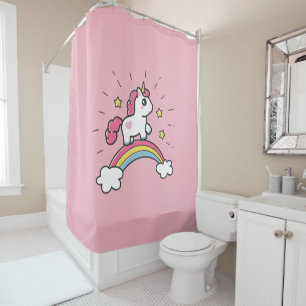 Rideaux De Douche Licorne mignonne sur une conception d'arc-en-ciel