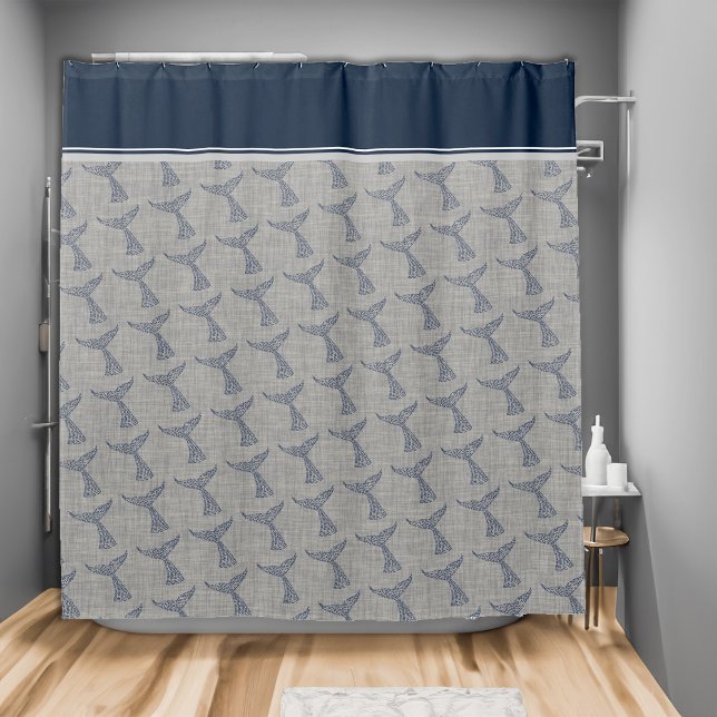 Rideaux De Douche Ligne de voile nautique (Nautical Whale Tail Line Art Shower Curtain)