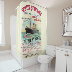 RIDEAUX DE DOUCHE LIGNE D'ÉTOILES BLANCHES OCEAN MAIL STEAMER