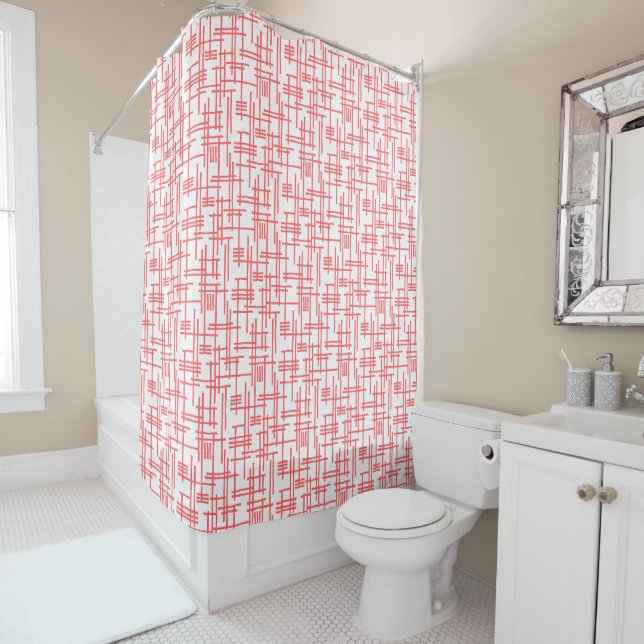 Rideaux De Douche Lignes Abstraites 120923 - Rose tropicale sur blan (En situation)