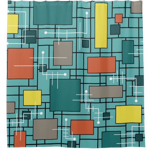 Rideaux De Douche Lignes Abstraites de l'ère atomique Boîtes Turquoi (Devant)