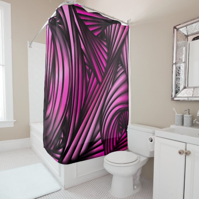 Rideaux De Douche Lignes Abstraites en rose (En situation)