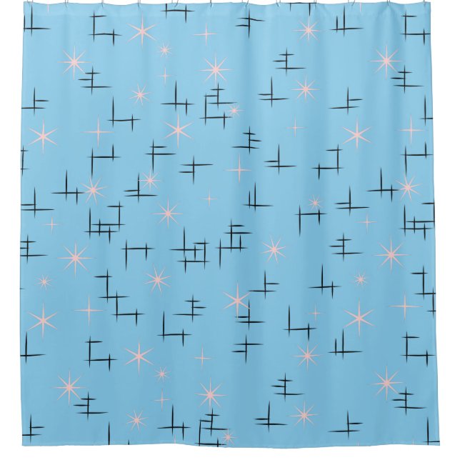 Rideaux De Douche Lignes abstraites et rétros étoiles (Devant)